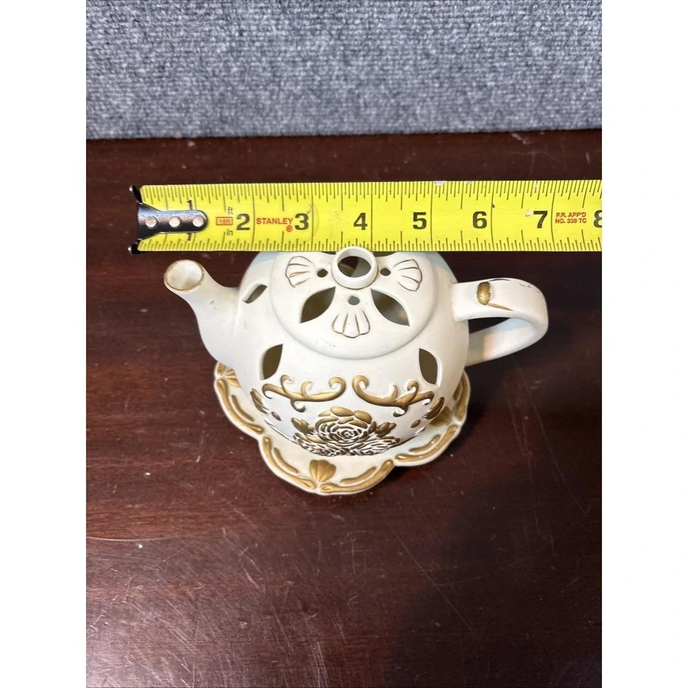 Partylite~Teapot~Tealight Candle Holder TEA TIME Luminary P7301 Porcelain Bisque